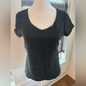 NWT. Armani Collezioni. Black Blouse with Silver Sparkle. Size 4.